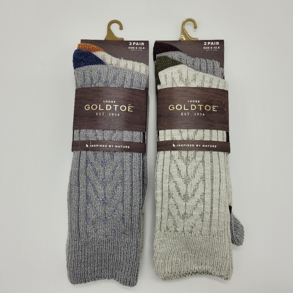 Gold Toe Socks 4 Pair Set Cable Knit Crew Arch Support Mens Size 6-12.5 NEW